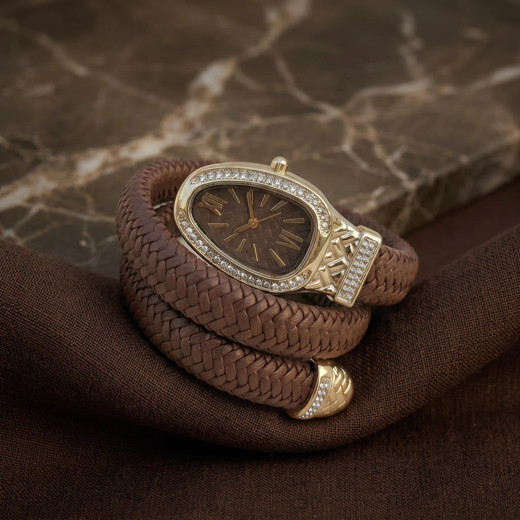 Brown Serpent Watch | Brown Leather Strap Watch for Women