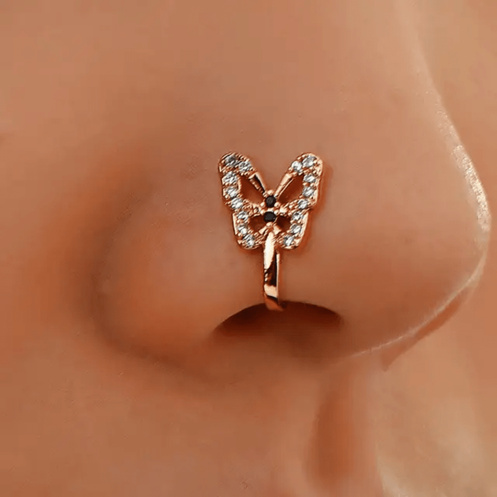 Sparkling Butterfly Nose Cuff - ORYX TREND RingDesign: Small, rose gold-toned butterfly clip/cuff adorned with clear and dark pavé crystals.Default Title#