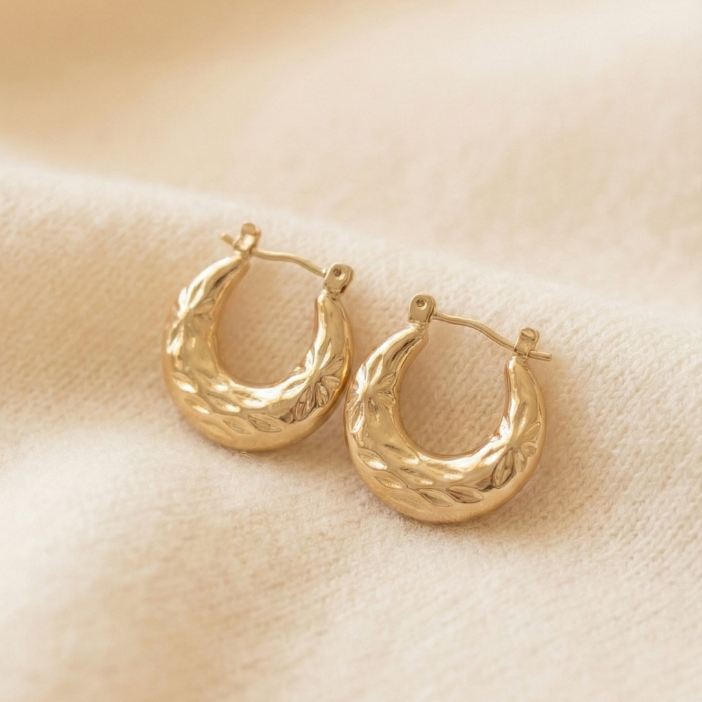 Carved Gold Chunky Hoop Earrings - Textured Huggies - ORYX TREND EaringElevate your earring stack with the ORYX trend Carved Gold Chunky Hoop Earrings. These small, substantial hoops feature a beautiful etched, starburst texture that catches the light and adds a vintage-inspired touch. Designed for comfortable, everyday wear, these huggies are the perfect size for adding a pop of golden glamour. A timeless and versatile addition to your ORYX trend collection of gold jewelry.Default Title#
