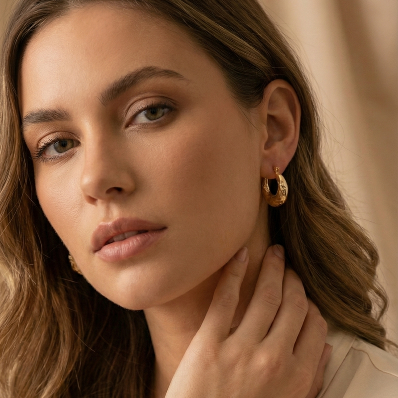 Carved Gold Chunky Hoop Earrings - Textured Huggies - ORYX TREND EaringElevate your earring stack with the ORYX trend Carved Gold Chunky Hoop Earrings. These small, substantial hoops feature a beautiful etched, starburst texture that catches the light and adds a vintage-inspired touch. Designed for comfortable, everyday wear, these huggies are the perfect size for adding a pop of golden glamour. A timeless and versatile addition to your ORYX trend collection of gold jewelry.Default Title#