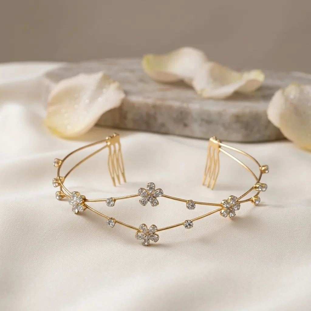 Celestia Bloom Hair Halo | Crystal Floral Bridal Hair Halo | Wedding Hair Accessories
