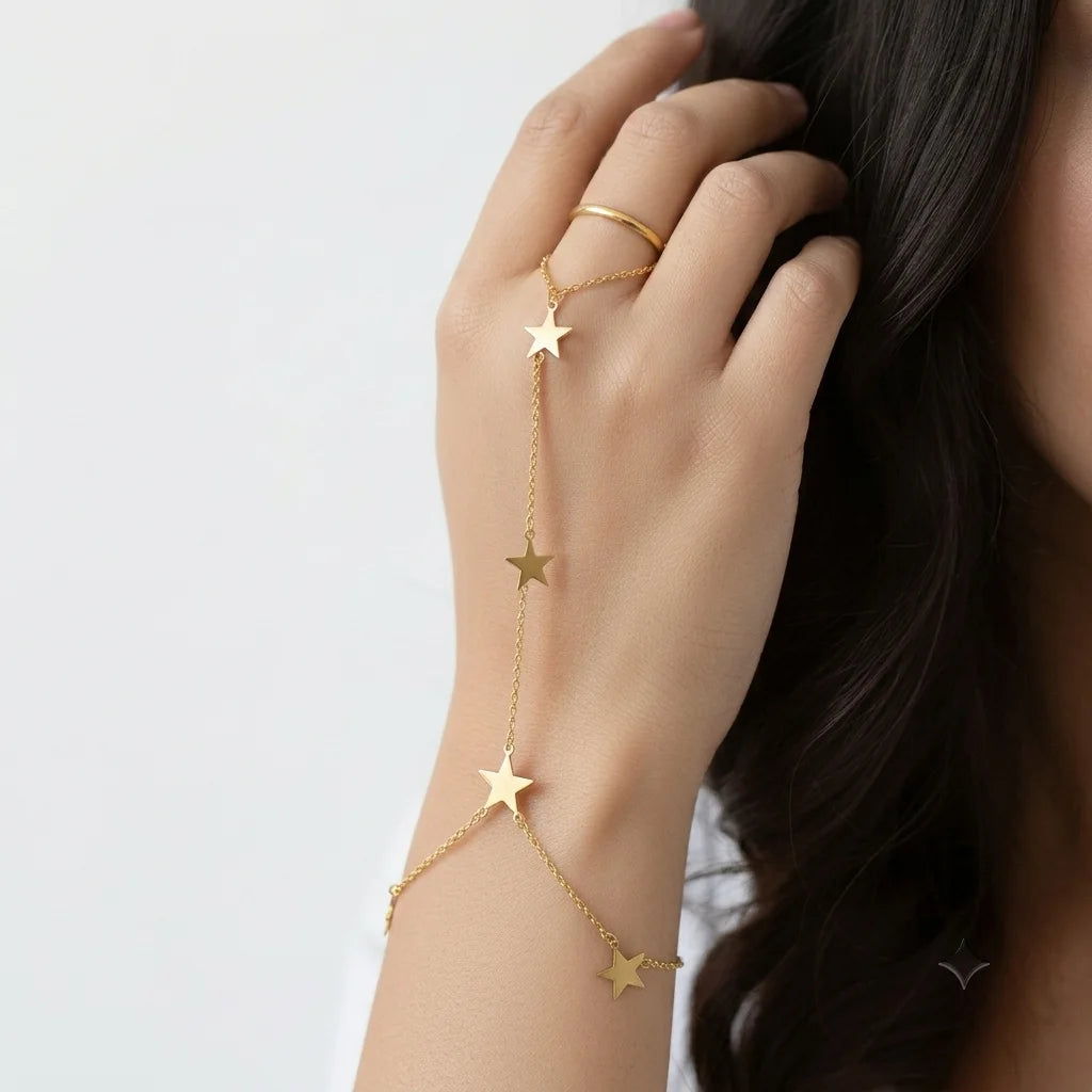 Celestial Starfall Hath Phool | Star Charm Hand Harness for Women