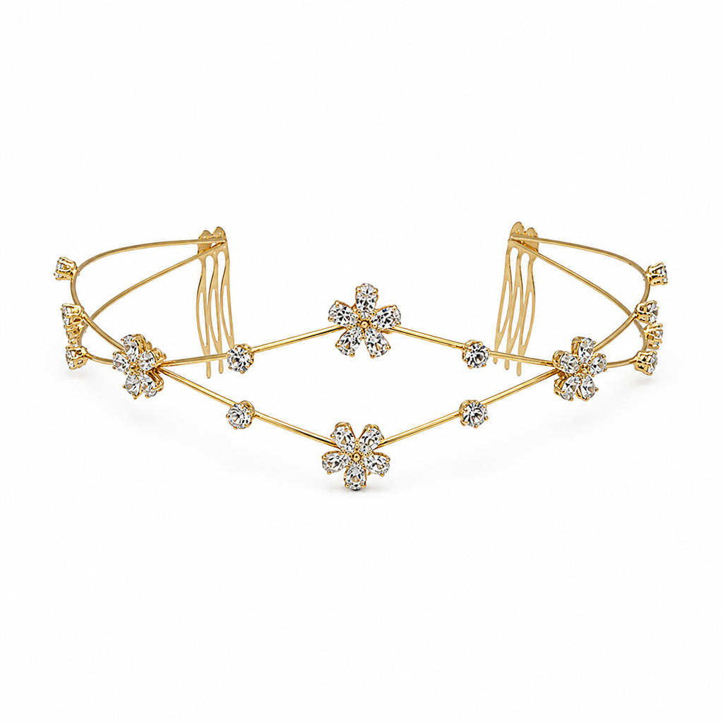 Celestia Bloom Hair Halo | Crystal Floral Bridal Hair Halo | Wedding Hair Accessories
