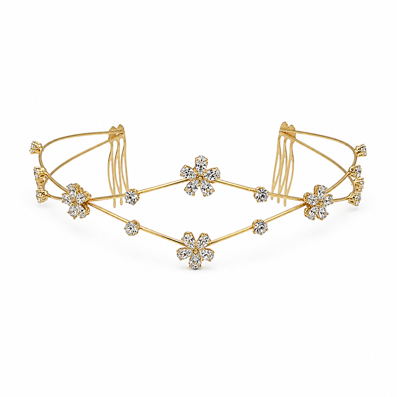 Celestia Bloom Hair Halo | Crystal Floral Bridal Hair Halo | Wedding Hair Accessories