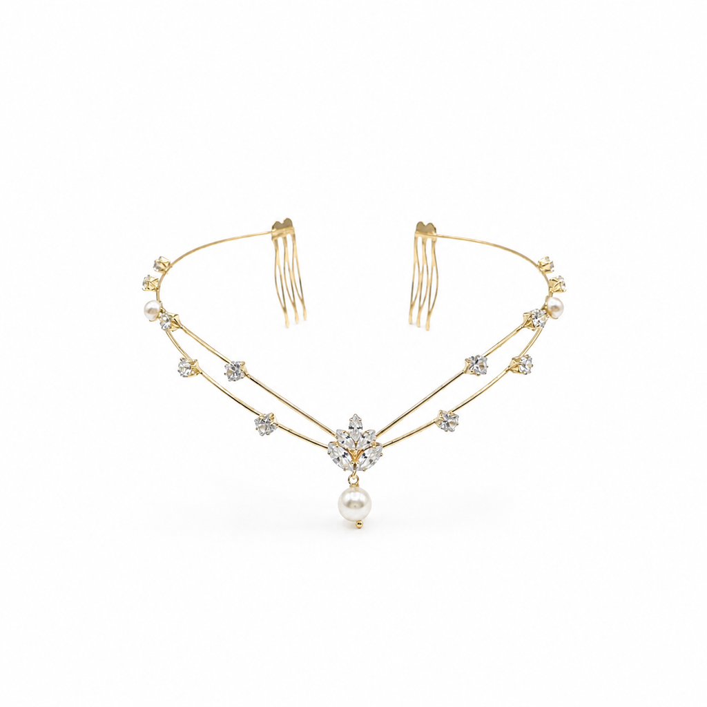 Aphrodite Celestial Pearl Crown | Double Layer Bridal Hair Chain | Hair Accessories