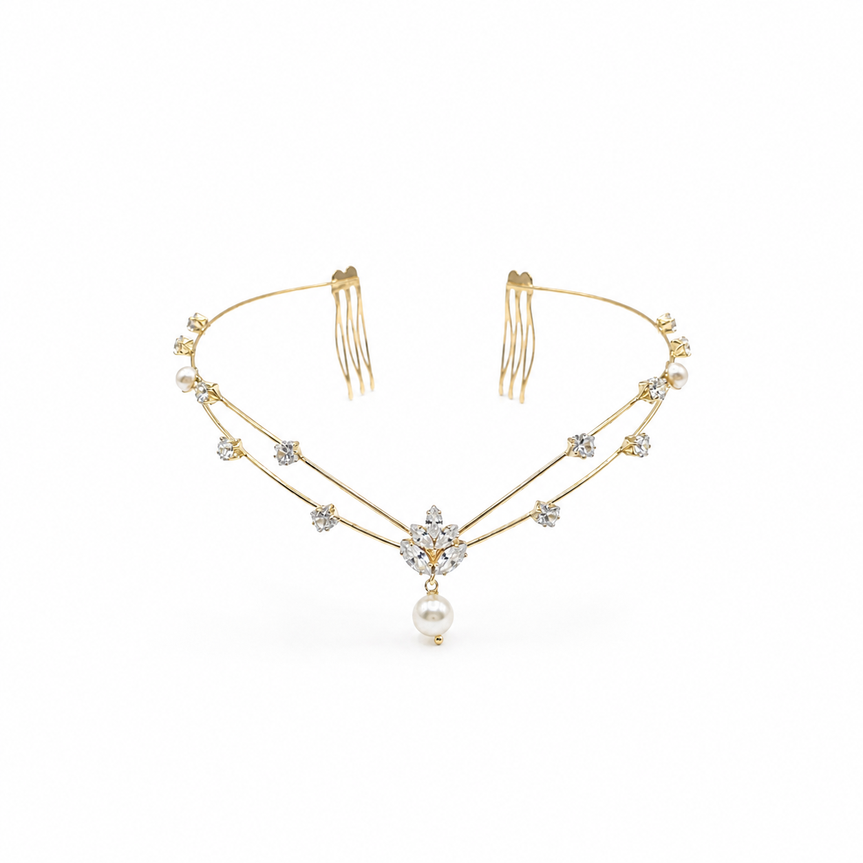 Aphrodite Celestial Pearl Crown | Double Layer Bridal Hair Chain | Hair Accessories