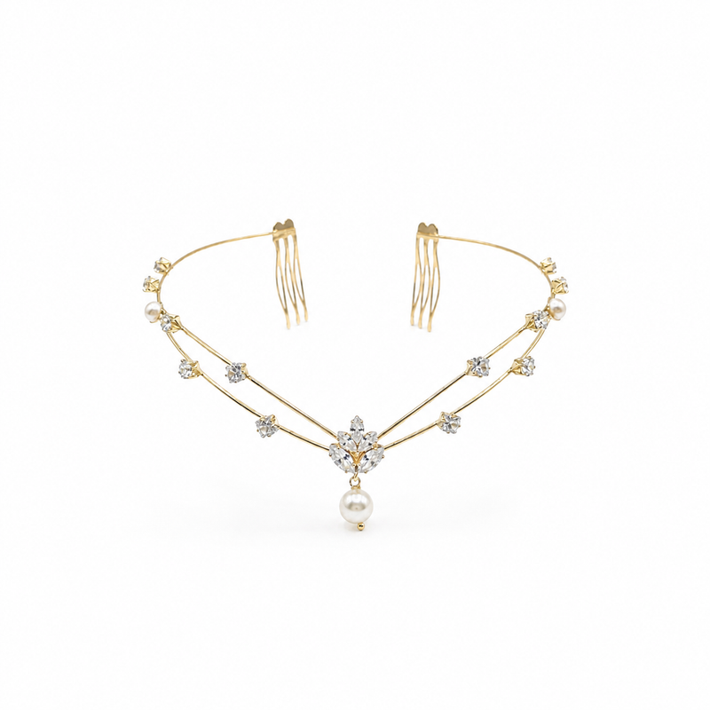 Aphrodite Celestial Pearl Crown | Double Layer Bridal Hair Chain | Hair Accessories