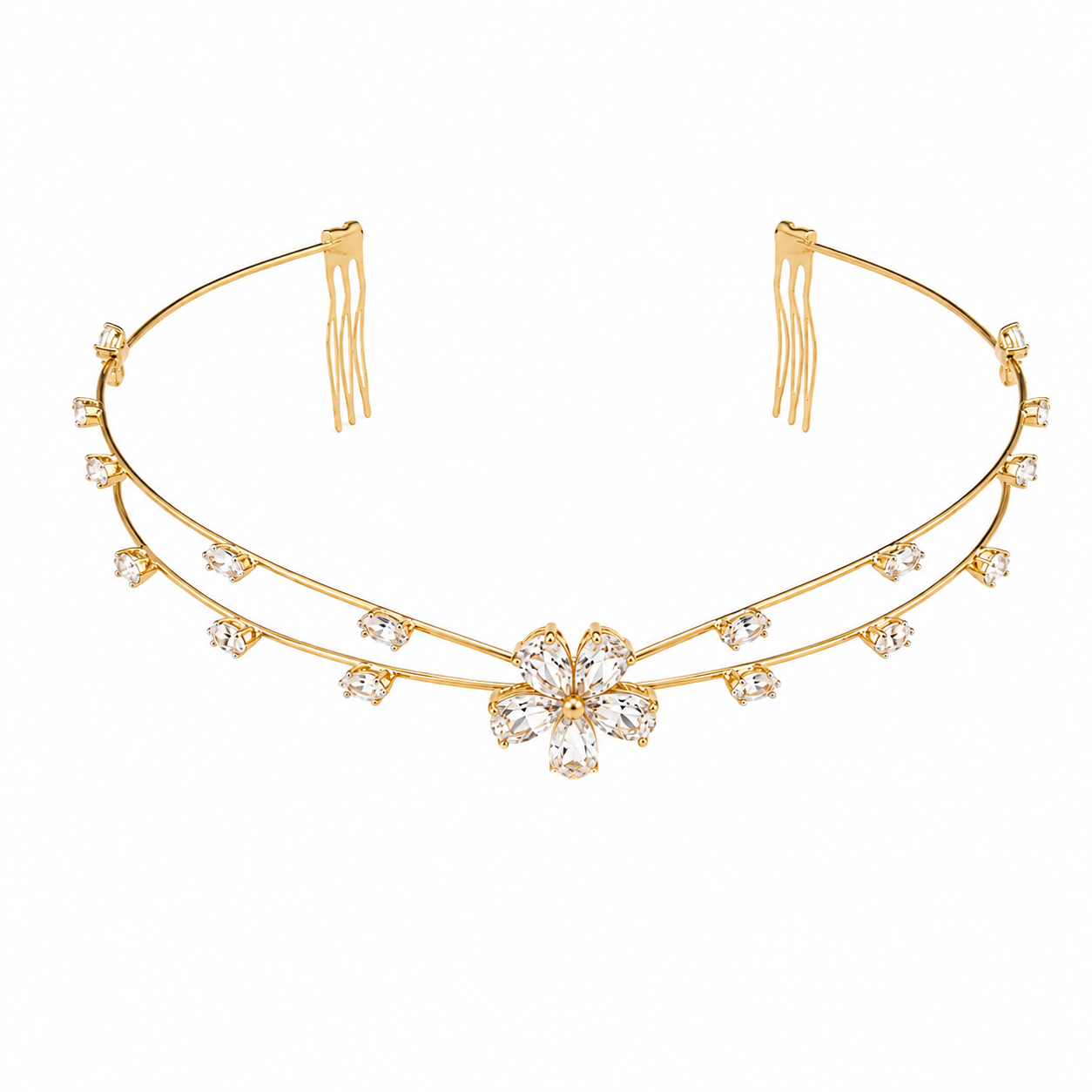 Gold Floral Hair Halo | Bridal Floral Hair Crown for Women | Wedding Hair Accessories