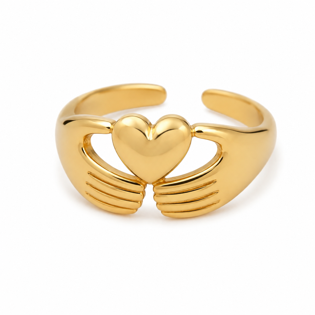 Interlocked Hands Heart Promise Ring | Gold Promise Ring for Women | Couple Ring Gift