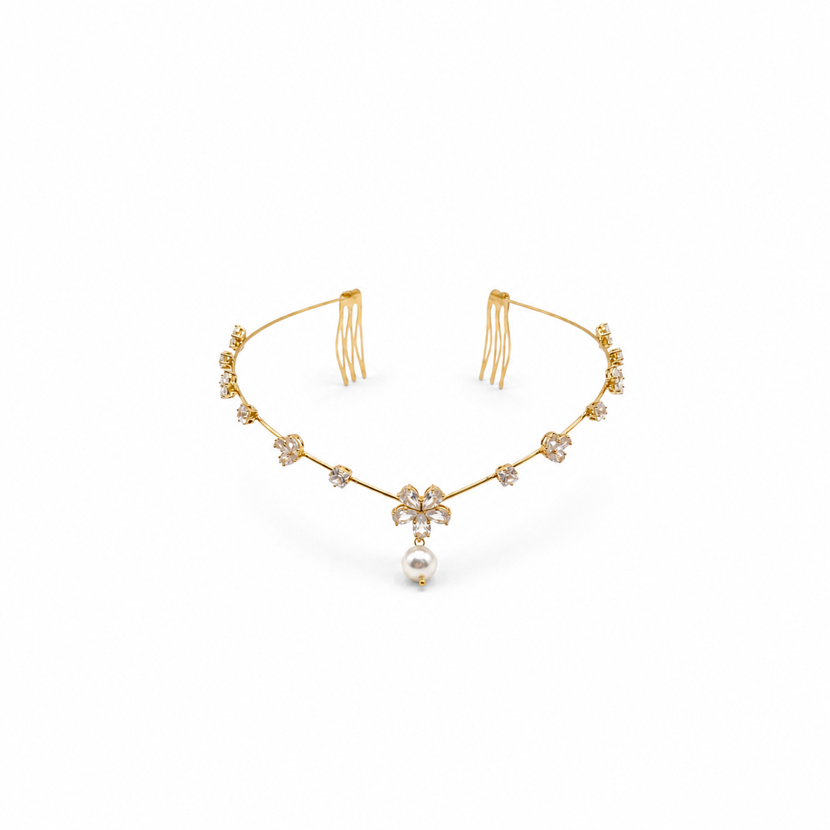 Hera Blossom Pearl Hair Halo | Crystal Bridal Hair Chain