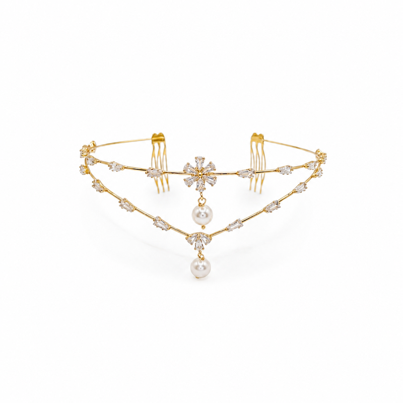 Thalassa Pearl Veil Chain | Crystal Layered Bridal Hair Chain