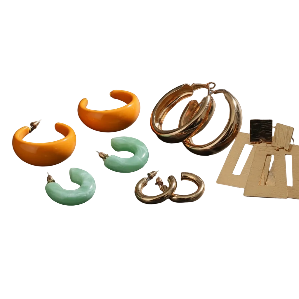 Color-Block Mixed Media Hoop Set for Everyday Use - ORYX TREND EaringCollection: Set of four chunky hoop earrings featuring varying sizes and materials.Default Title#