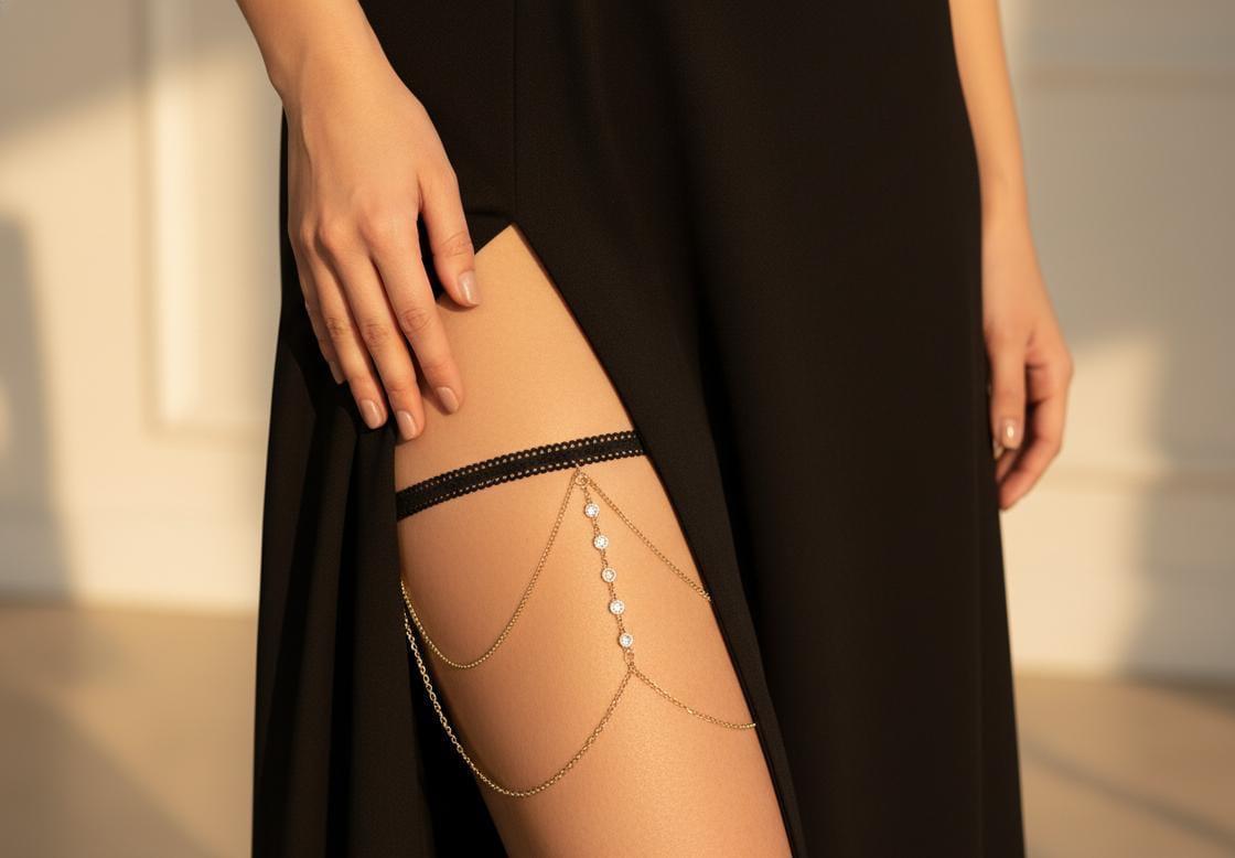 Crystal Veil Thigh Chain | Gold Crystal Leg Chain for Women | Luxury Body Jewellery