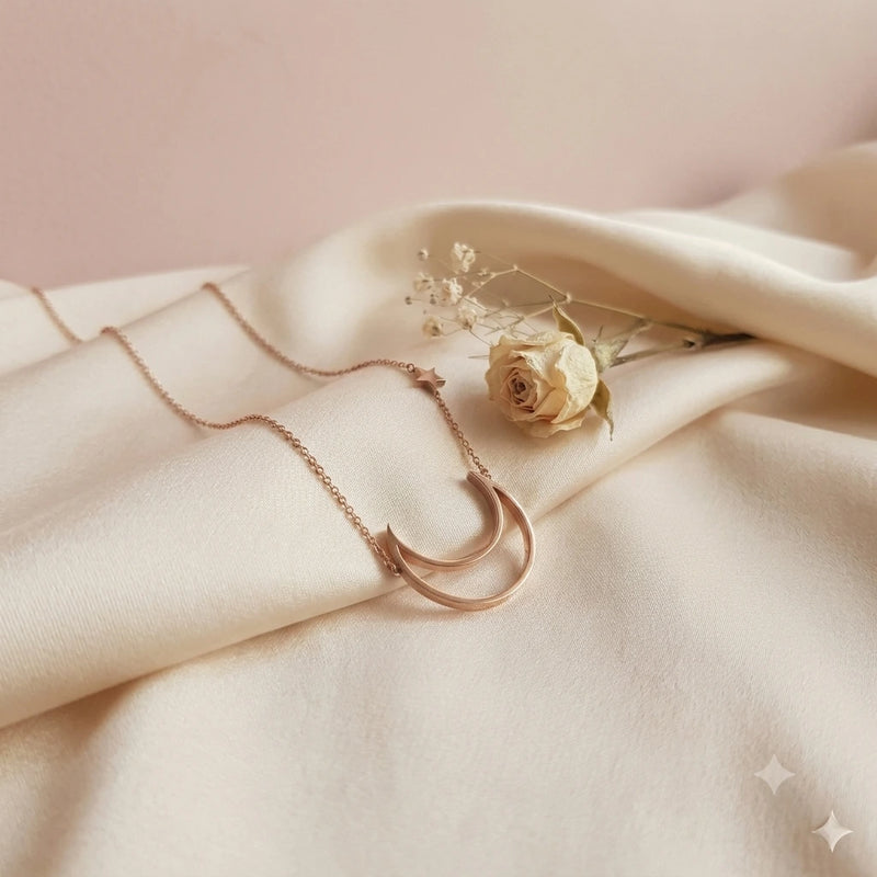 Dainty Crescent Moon & Star Necklace - Celestial Layering Jewelry