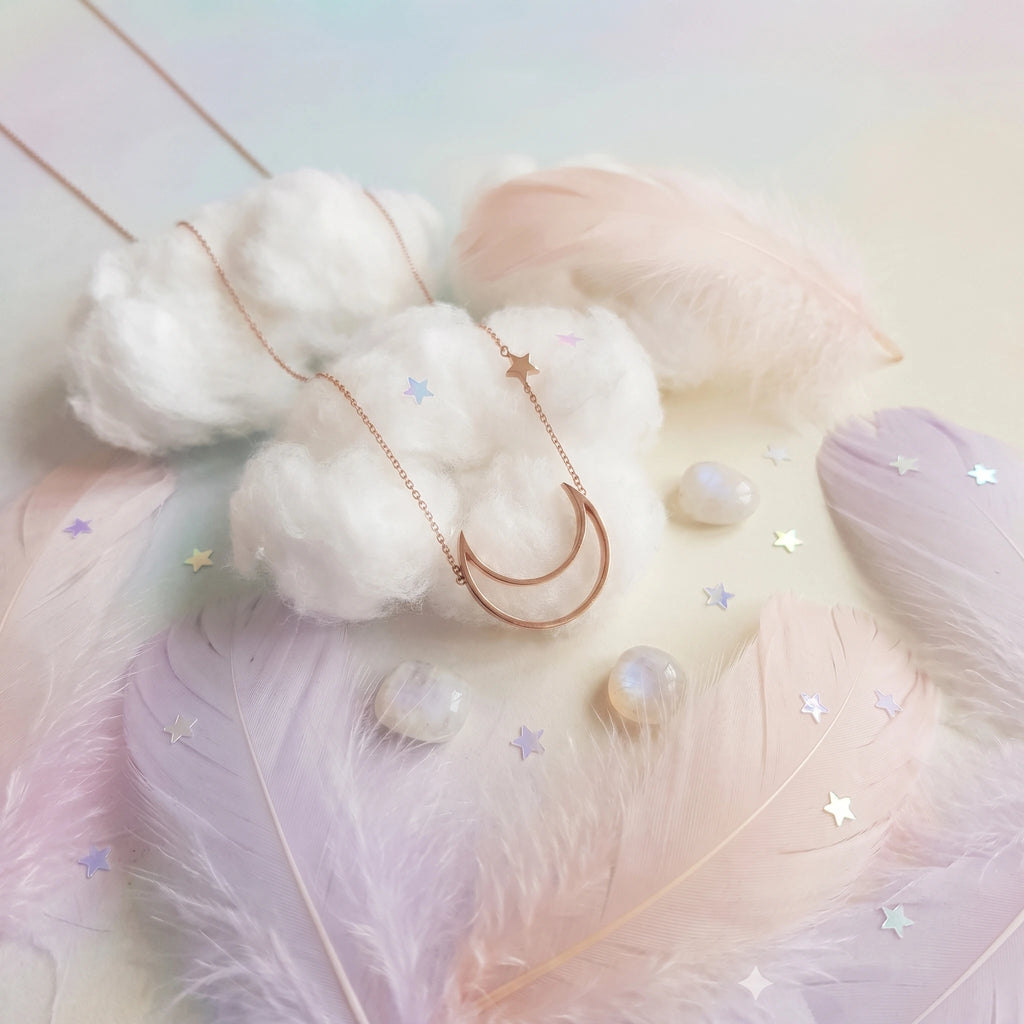 Dainty Crescent Moon & Star Necklace - Celestial Layering Jewelry
