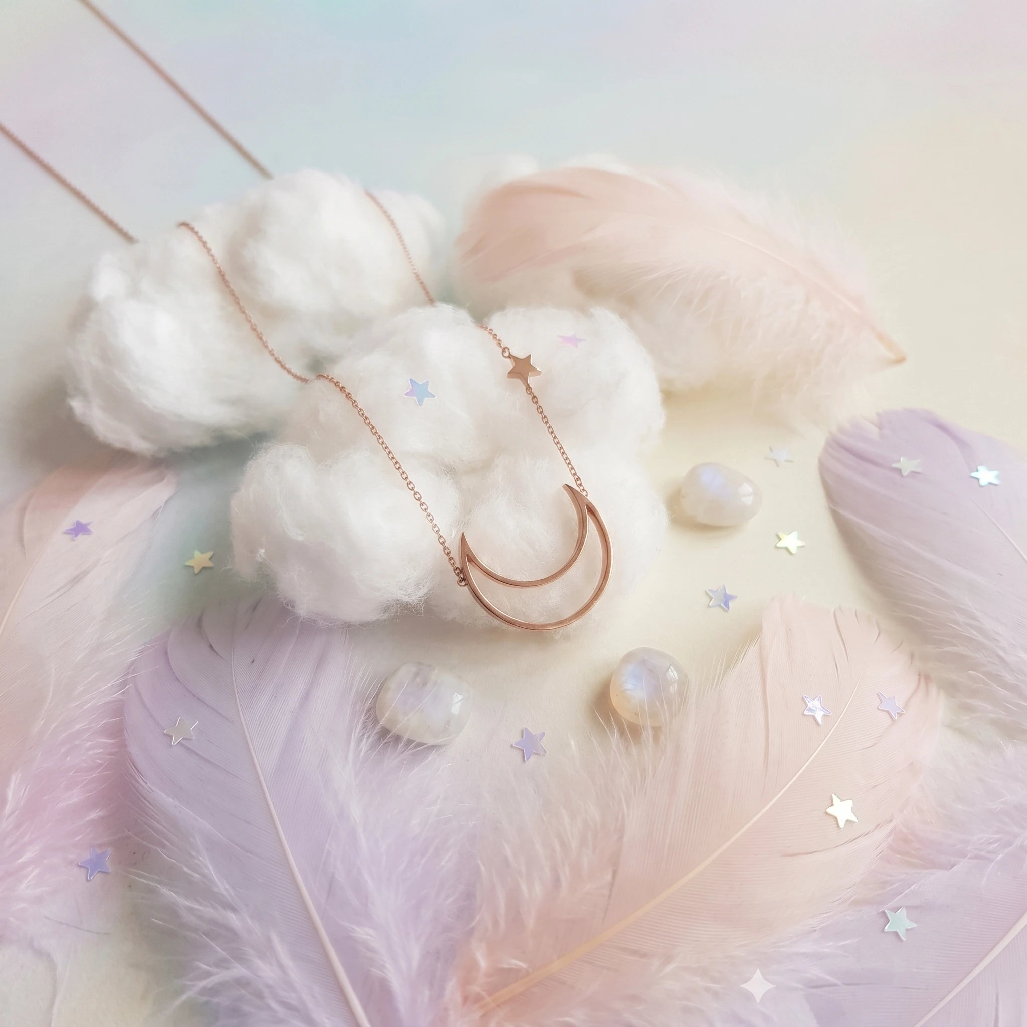 Dainty Crescent Moon & Star Necklace - Celestial Layering Jewelry