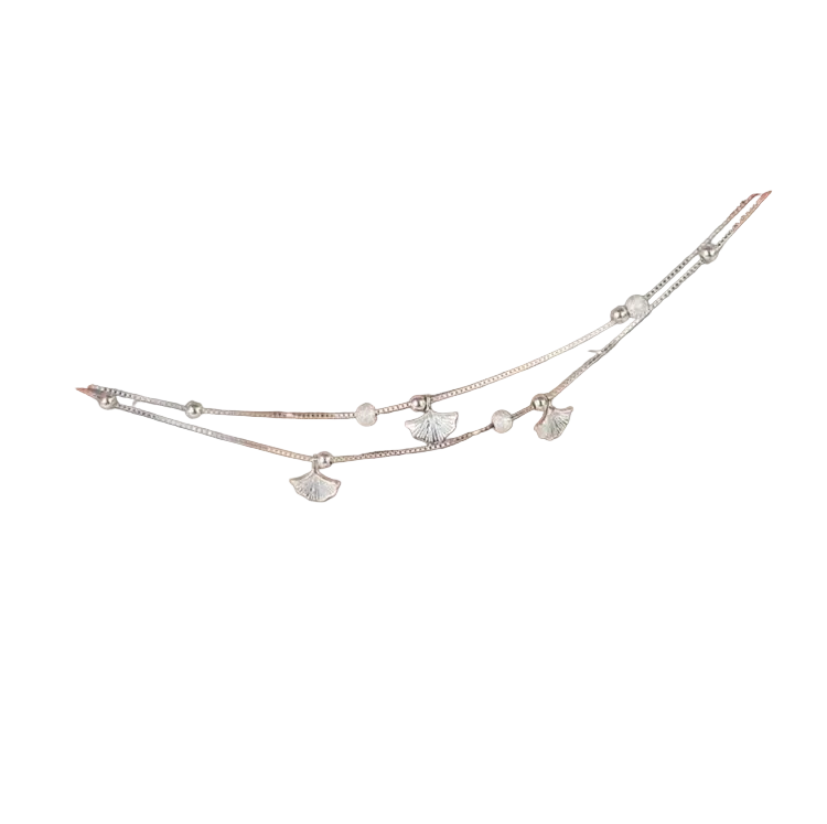 Dainty Silver Beaded Anklet with Ginkgo Charms - ORYX TREND AnkletAdorn your ankle with our minimalist ginkgo leaf charm anklet. The two-layered design includes a sleek chain and a beaded chain, each with tiny, intricate ginkgo leaves. This dainty and elegant piece is a stylish addition to your warm-weather jewelry collection.Default Title#