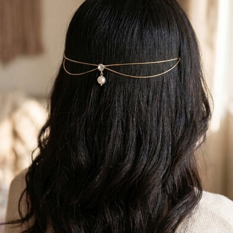 Double Strand Gold Hair Chain with Teardrop Hair Halos.