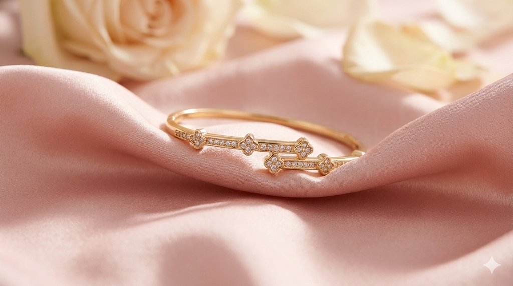 Elegant Demi-Fine Jewelry - Gold Clover Bracelet for Women