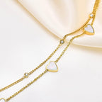 Elegant Double-Layer Gold Anklet with Mother-of-Pearl Hearts