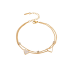 Elegant Double-Layer Gold Anklet with Mother-of-Pearl Hearts