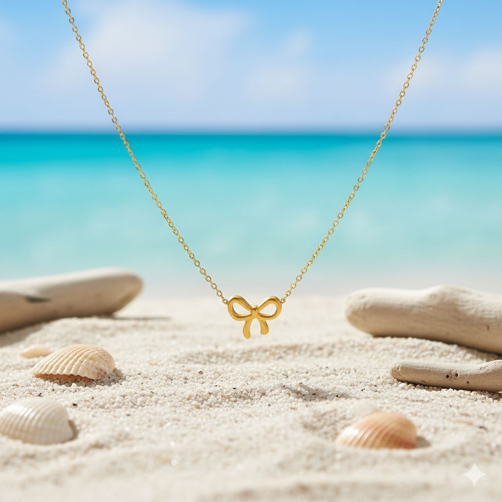 Elegant Gold Bow Pendant Necklace - ORYX TREND NecklaceA beautiful and classic necklace featuring a polished gold pendant shaped like a timeless bow. The delicate bow is suspended from a fine, matching gold chain, presented here in its signature blue jewelry box. Perfect for adding a touch of sophisticated charm to any outfit or as a thoughtful gift.Default Title#