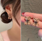 Flocked Teddy Bear Stud Earrings - ORYX TREND EaringAdorable, miniature teddy bear stud earrings covered in a soft, fuzzy flocked (velvet) texture and finished with a tiny black bow tie.Default Title#