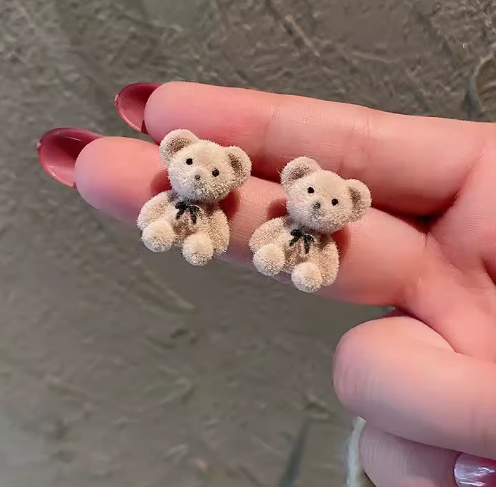 Flocked Teddy Bear Stud Earrings - ORYX TREND EaringAdorable, miniature teddy bear stud earrings covered in a soft, fuzzy flocked (velvet) texture and finished with a tiny black bow tie.Default Title#