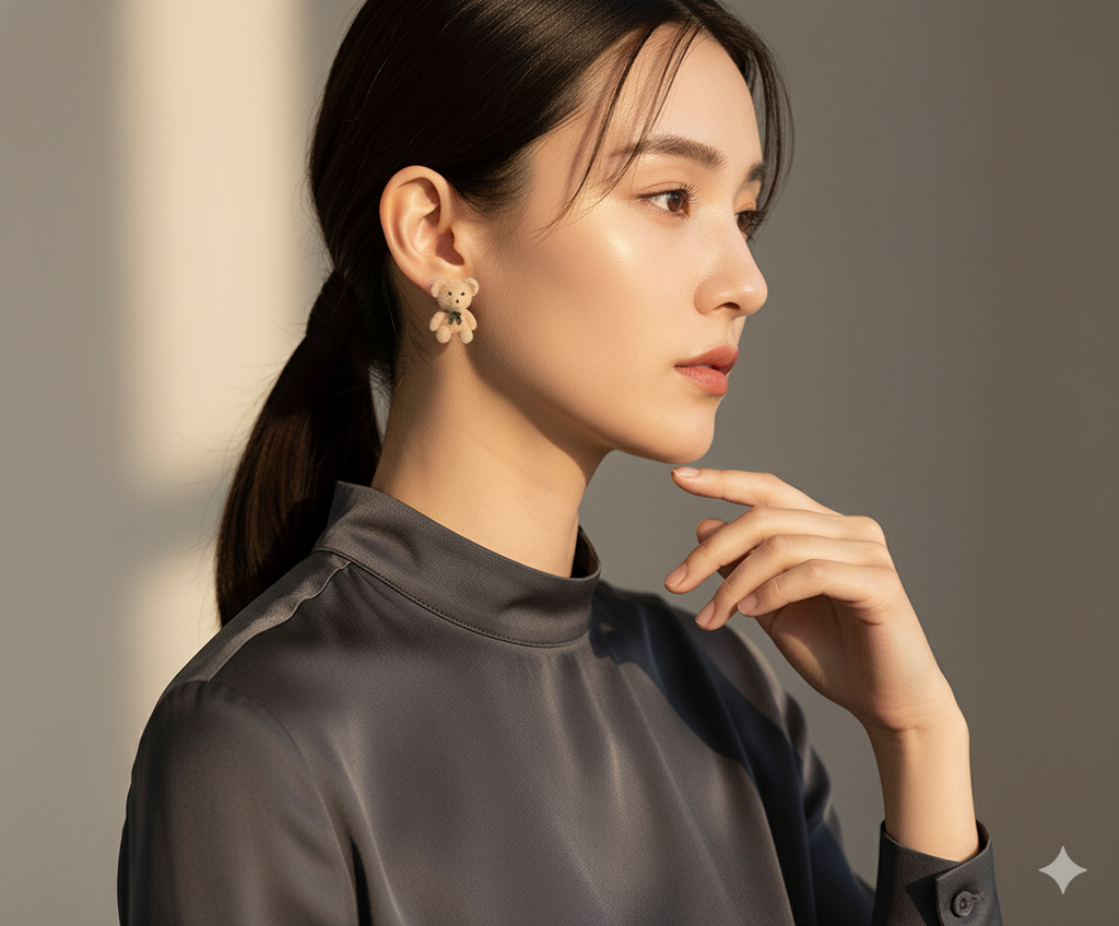 Flocked Teddy Bear Stud Earrings - ORYX TREND EaringAdorable, miniature teddy bear stud earrings covered in a soft, fuzzy flocked (velvet) texture and finished with a tiny black bow tie.Default Title#