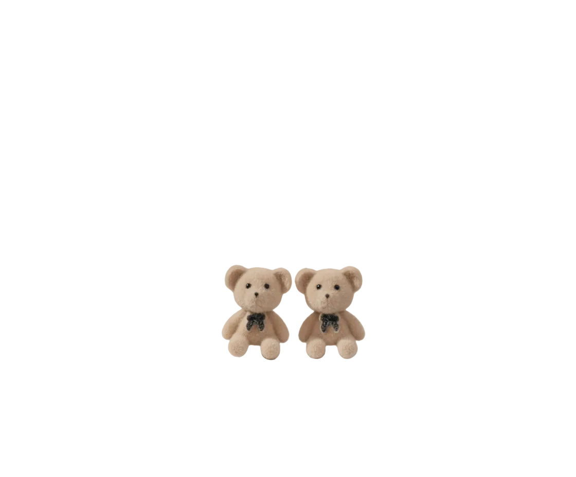 Flocked Teddy Bear Stud Earrings - ORYX TREND EaringAdorable, miniature teddy bear stud earrings covered in a soft, fuzzy flocked (velvet) texture and finished with a tiny black bow tie.Default Title#