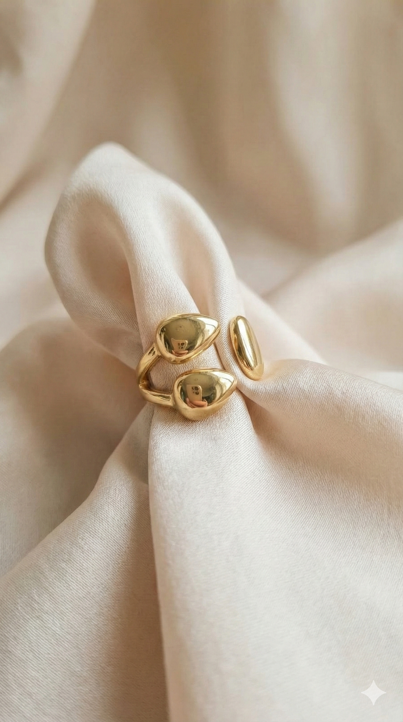 Fluid Gold Ring Duo Set - Adjustable Open & Nugget Rings