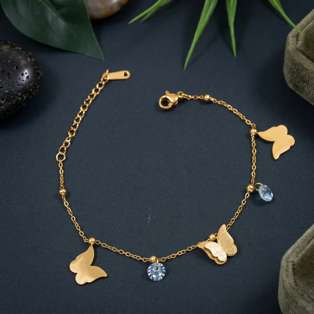 Fluttera Butterfly Charm Anklet | Crystal Butterfly Anklet for Women | Fashion Anklet
