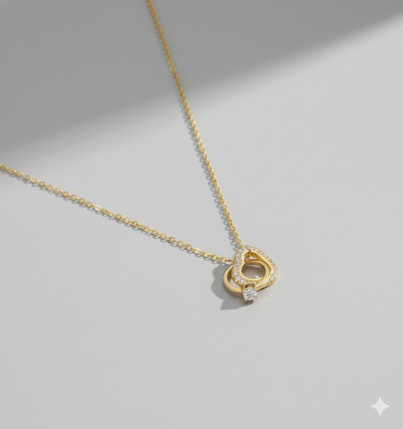 Interlocking Hearts Gold-Tone Necklace with Crystal Pavé