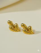 Modern Gold-Tone Hammered Heart Stainless Steel Stud Earrings