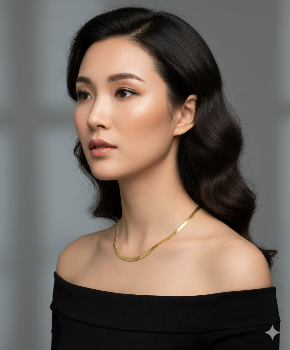 Classic Gold Herringbone Chain Choker Necklace