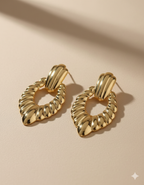 Statement Gold-Tone Croissant Textured Drop Earrings