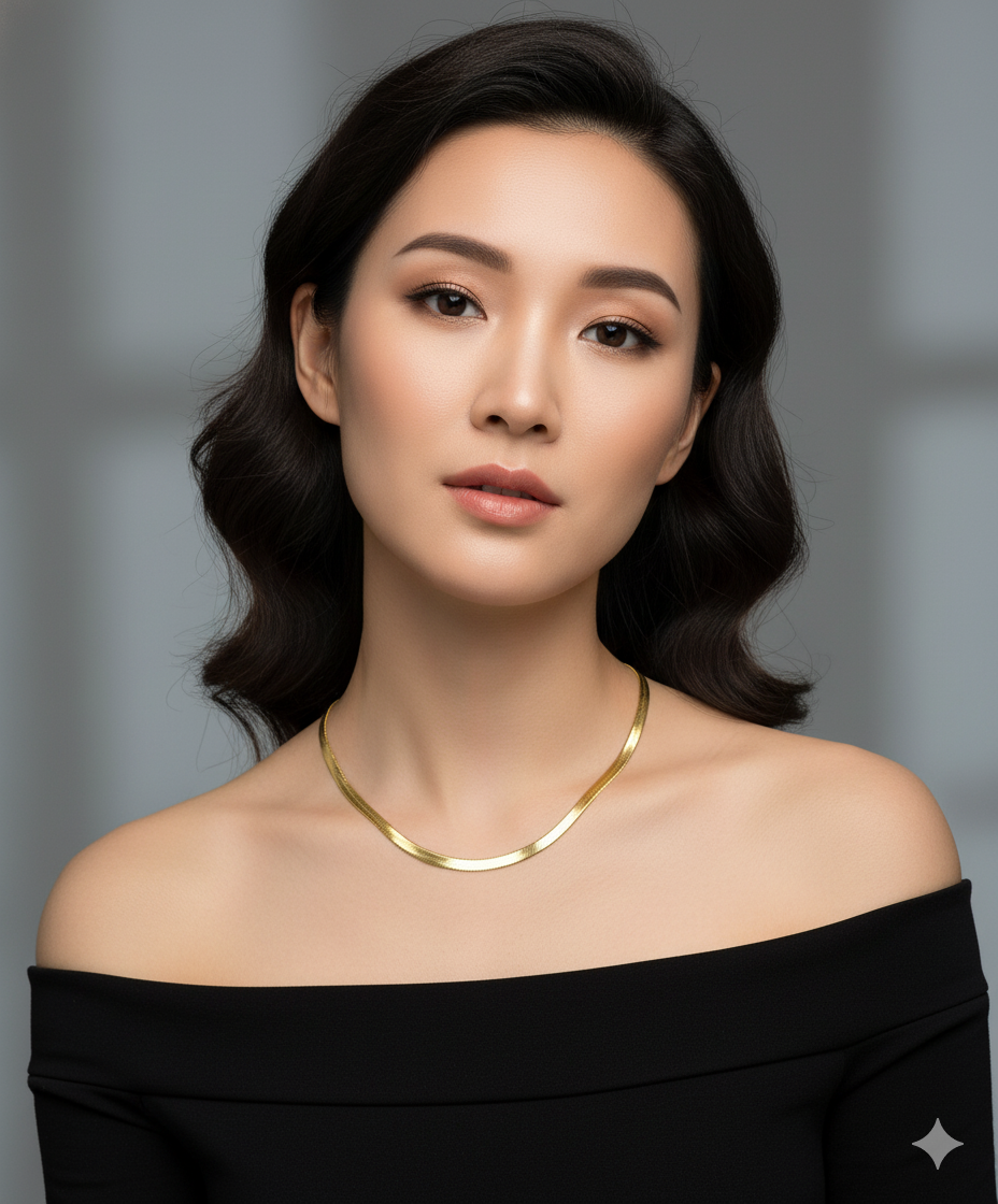 Classic Gold Herringbone Chain Choker Necklace