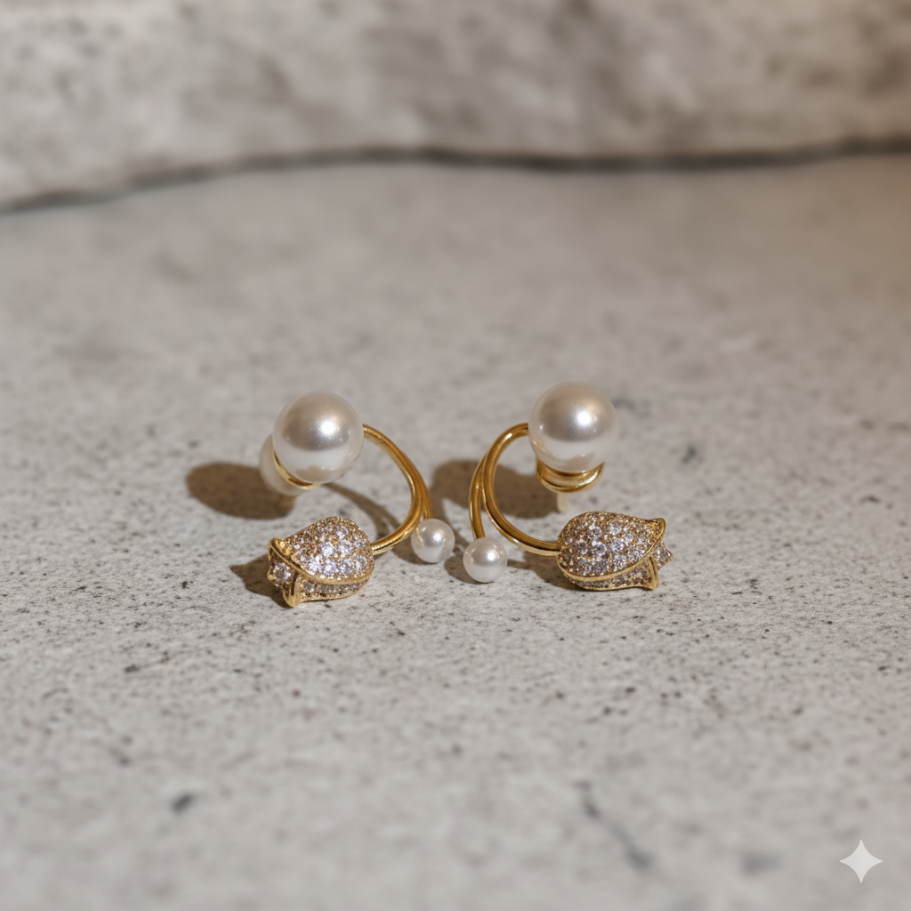 Tulip and Pearl Ear Jacket Studs