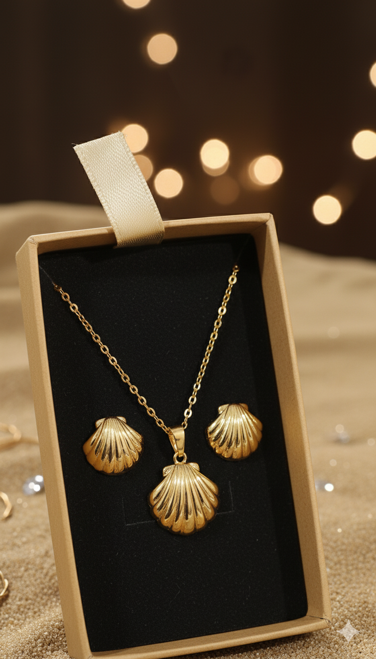 Gold Flower Necklace and Earrings Set