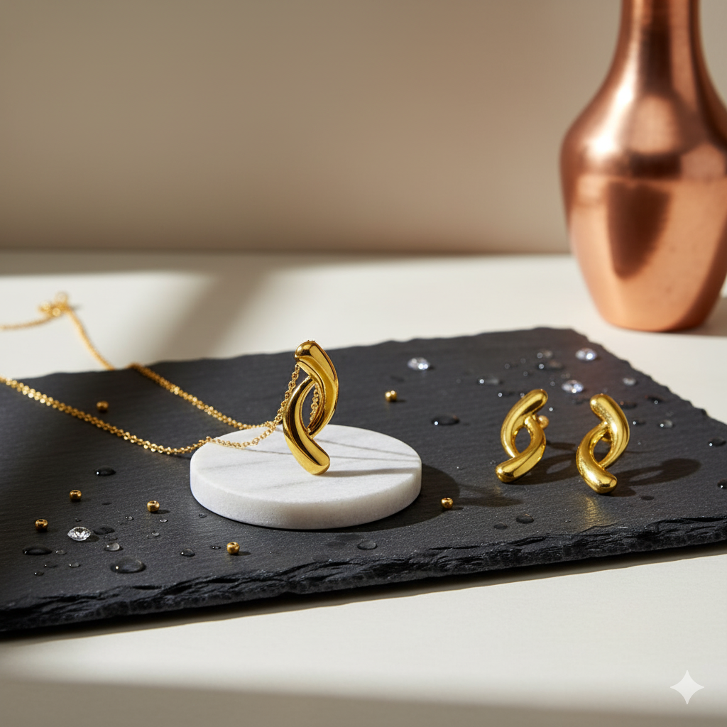 Gold Interlocking Link Jewelry Set