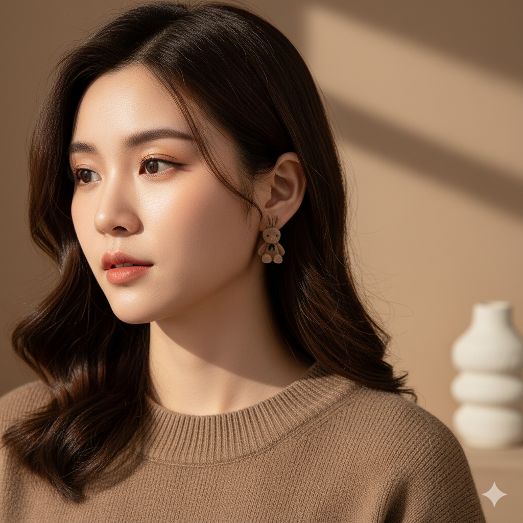 Fluffy Bunny Stud Earrings