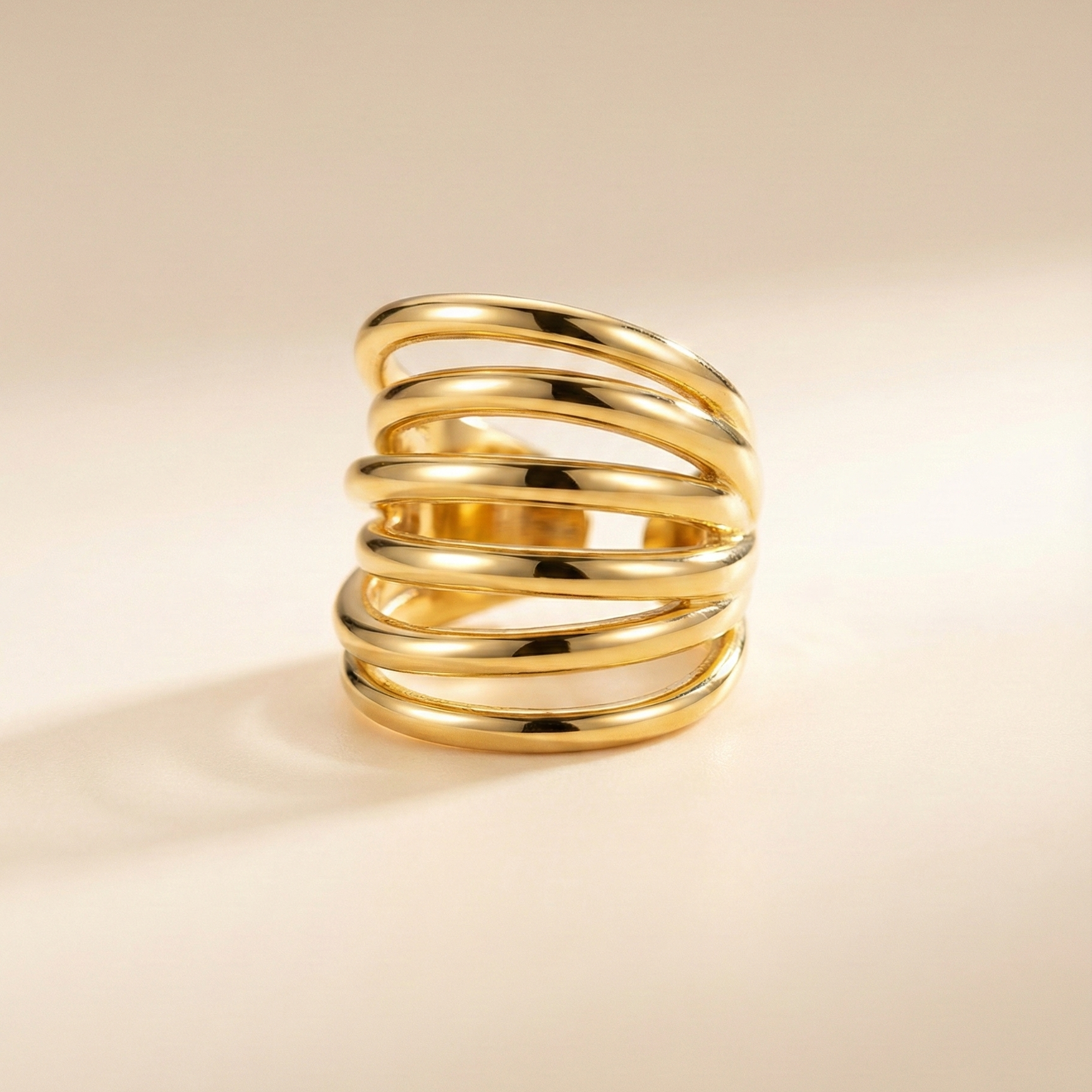 Bold Gold Woven Dome Ring - Wide Multi-Layer Statement Band
