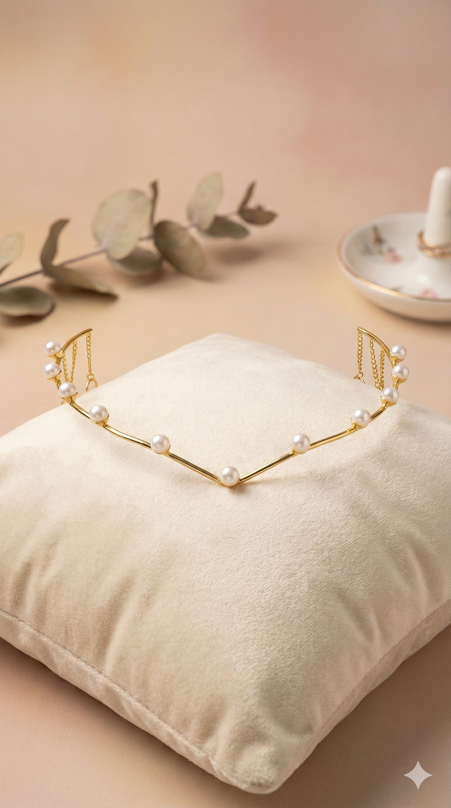 Gold V-Shaped Hair Halo with Pearl Embellishments - Elegant  Headpiece