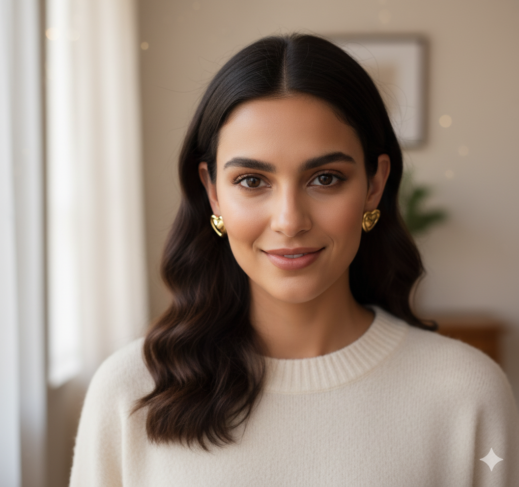 Bold Gold-Tone Stainless Steel Heart Stud Earrings