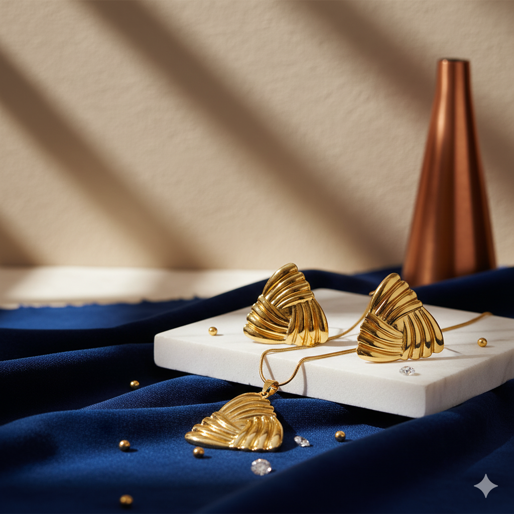 Textured Woven Gold Jewelry Set