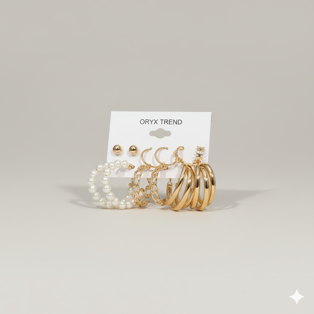 Statement Gold Hoop and Faux Pearl Earring Set (6 Pairs)