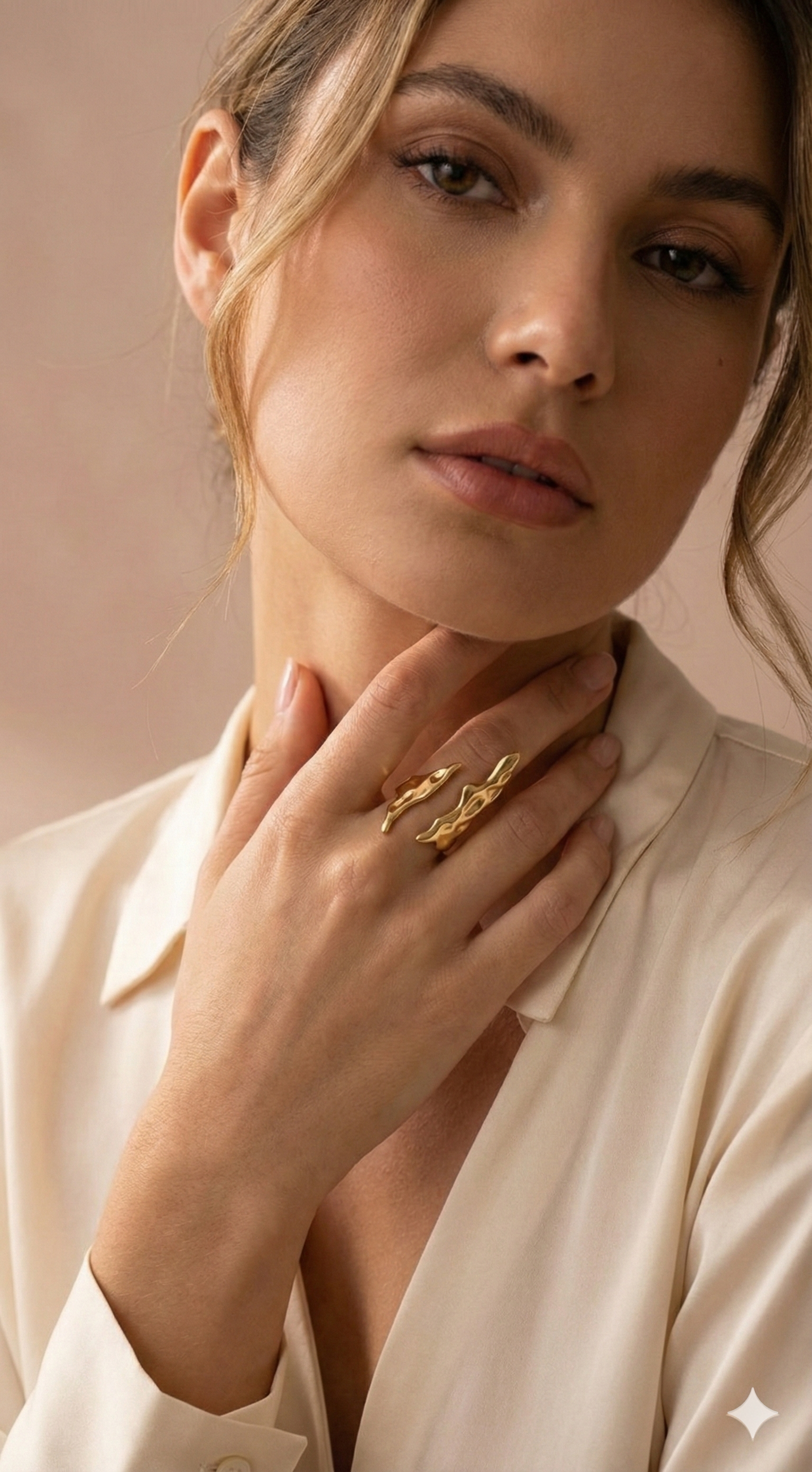 Molten Gold Open Cuff Ring - Organic Statement Jewelry