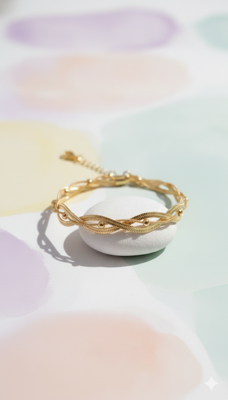 Gold Braided Herringbone Anklet - Summer Chain Jewelry