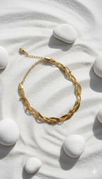 Gold Braided Herringbone Anklet - Summer Chain Jewelry
