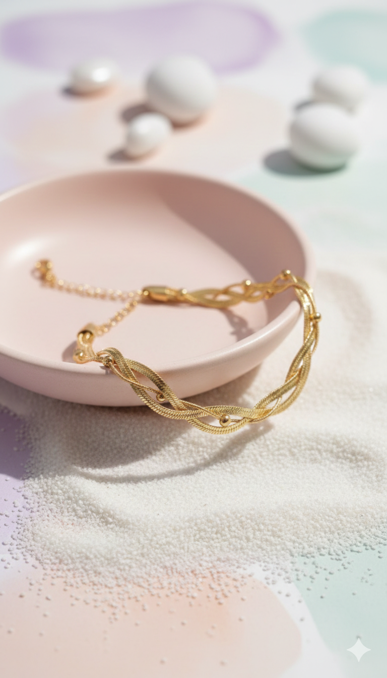 Gold Braided Herringbone Anklet - Summer Chain Jewelry